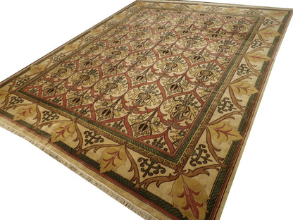 Damask pattern detail, beige Tibetan hand-knotted rug