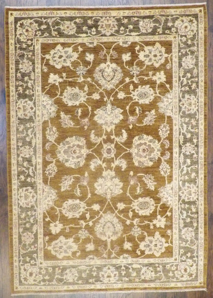 Oushak Chobi Natural Dye Antique Wash hand-knotted wool rug in Brown & Green, full view