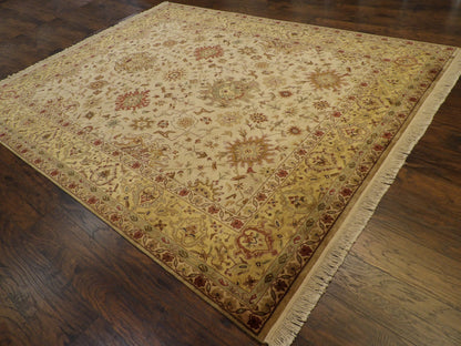 Beige and gold Ziegler tie-dye rug in a living room setting