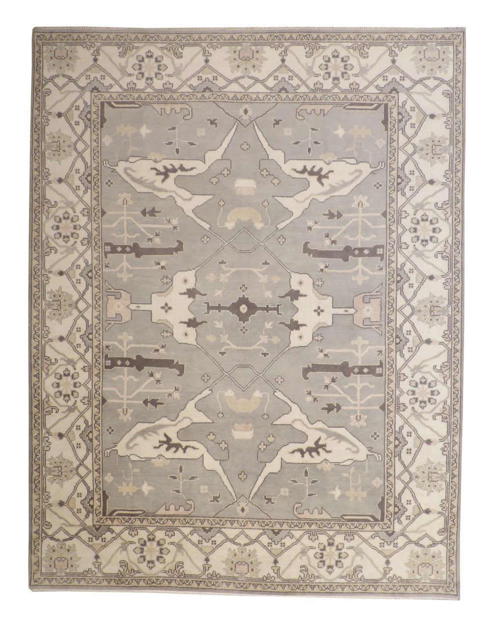 Oushak Ziegler hand-knotted wool rug in Gray & Beige, full view