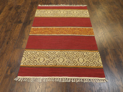 Back of hand-knotted kilim rug showing reversible weave