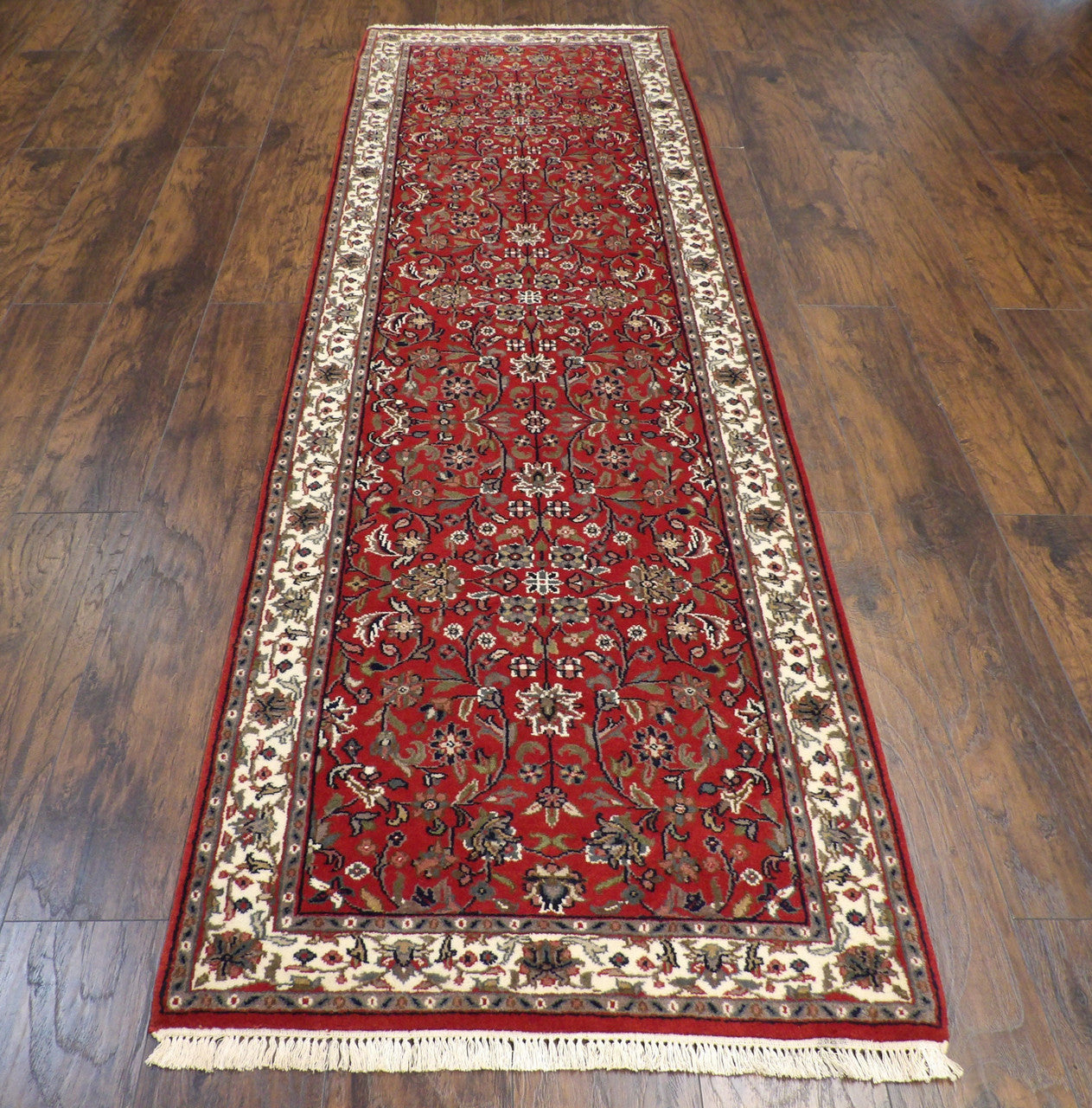 Close-up of wool pile, Beige & Red rug