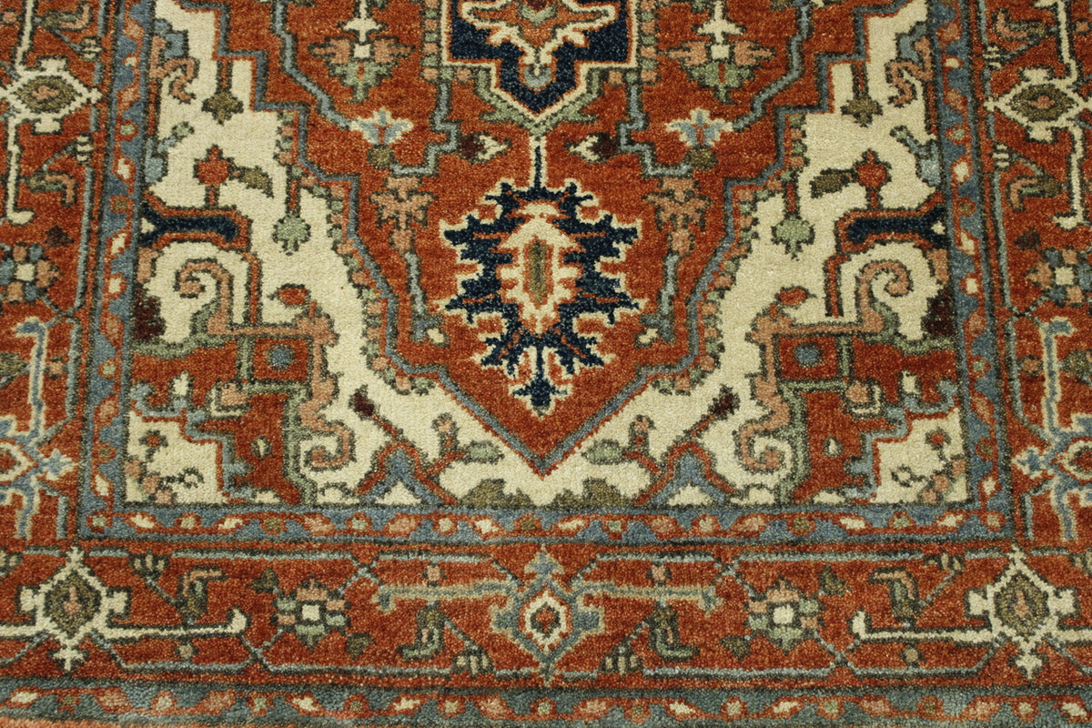 Tribal Heriz rug corner detail