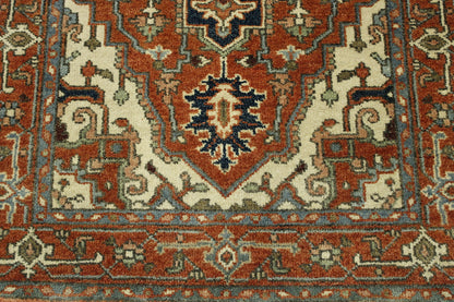 Tribal Heriz rug corner detail