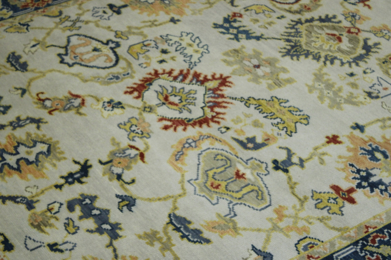 Close-up of wool pile, Blue & Beige rug