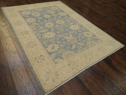 Oushak Bamiyan Wash Hand-Knotted Wool Rug in Blue & Beige — 6'0" x 9'0" | SKU w725
