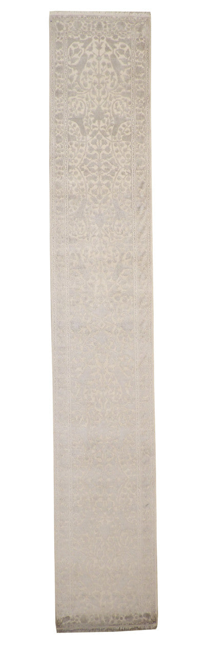 Traditional Haji Jalili hand-knotted wool-silk rug in Gray & Beige, full view