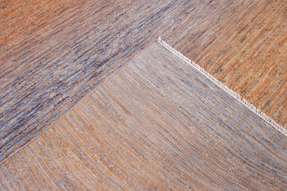 Modern Grass Design hand-knotted wool rug in Gray & Rust, full view