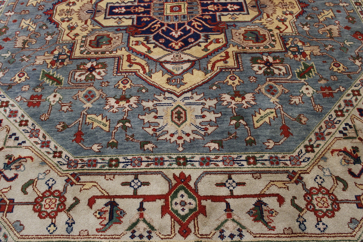 Tribal Indo Heriz rug corner detail