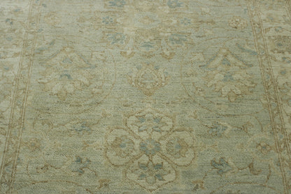Blue & Beige Oushak Chobi rug in room setting