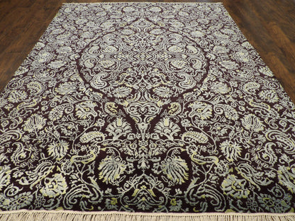 Close-up of wool-silk pile, Blue & Brown rug