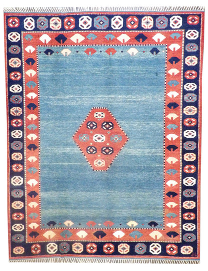 Turkish Tribal Antique Khorjan hand-knotted wool rug in Green, Teal & Blue, full view