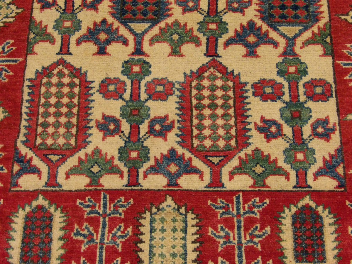 Tribal Super Kazak rug border detail