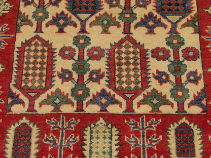 Tribal Super Kazak rug border detail