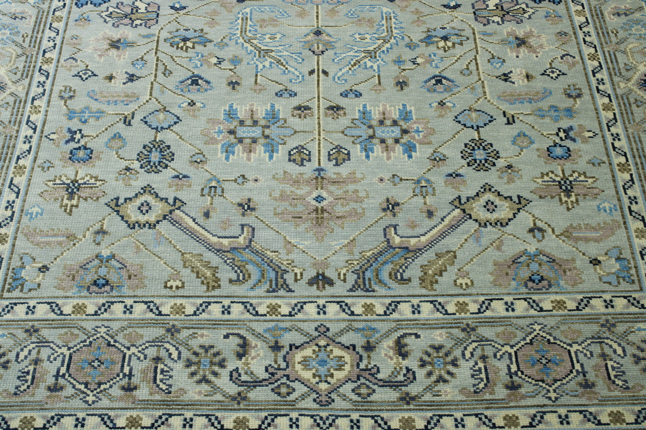 Back of Oushak Colorful Ziegler hand-knotted rug