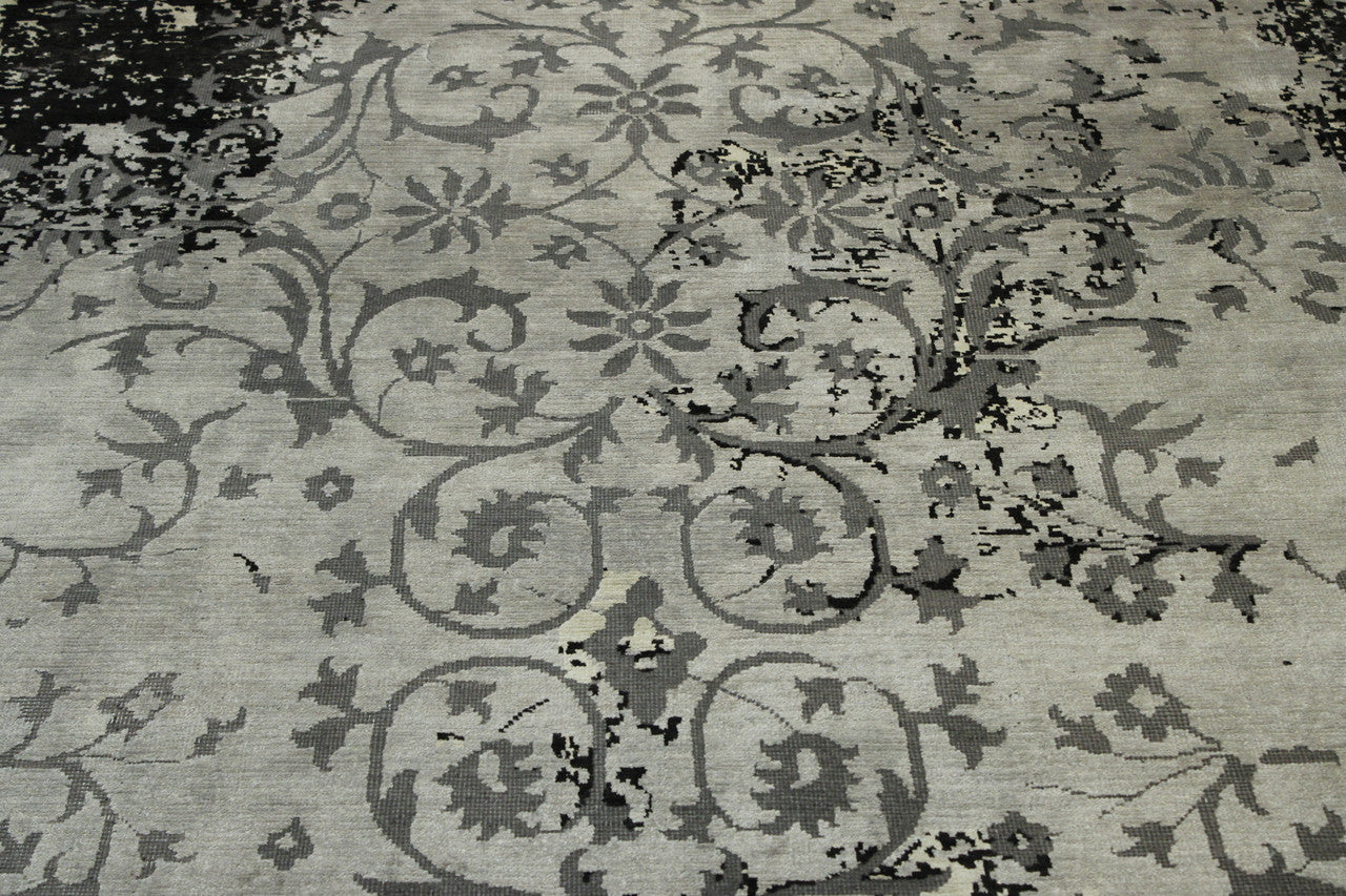 Close-up of wool-silk pile, Black & Gray rug