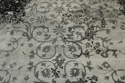 Close-up of wool-silk pile, Black & Gray rug
