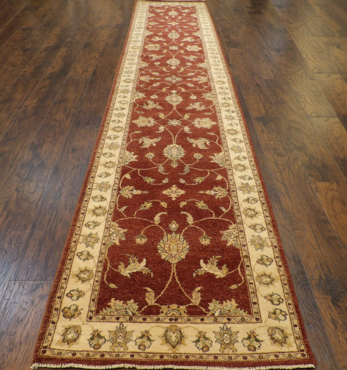 Kashan Oushak / Peshawar hand-knotted wool runner in Beige, 3'0" x 14'11", SKU W1165