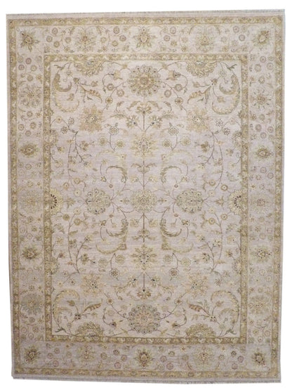 Agra Ziegler hand-knotted wool rug in Beige, full view