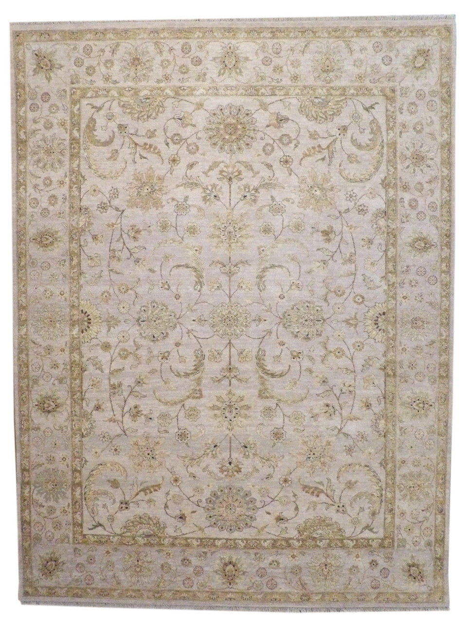 Agra Ziegler hand-knotted wool rug in Beige, full view