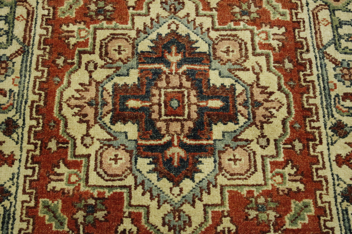 Tribal Indo Heriz rug corner detail