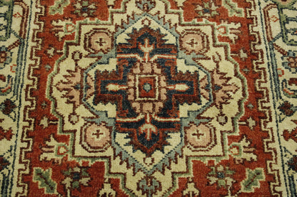 Tribal Indo Heriz rug corner detail