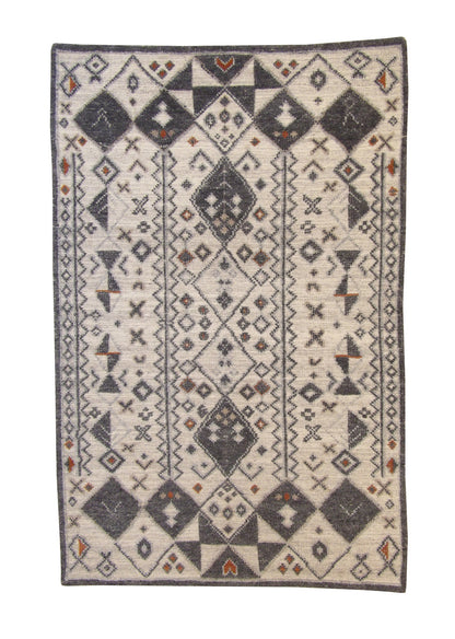 Tribal Moroccan Flatweave hand-knotted wool rug in Gray, full view