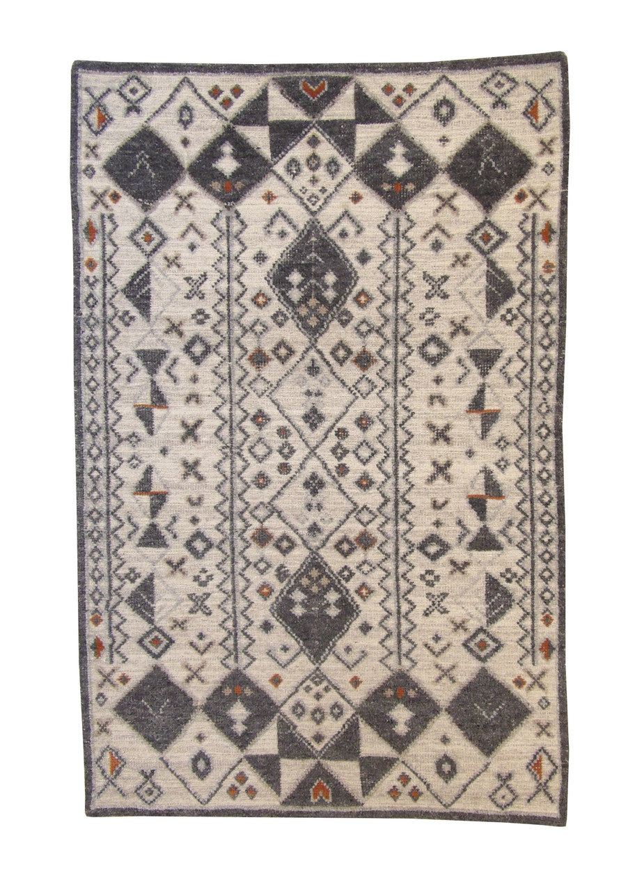 Tribal Moroccan Flatweave hand-knotted wool rug in Gray, full view