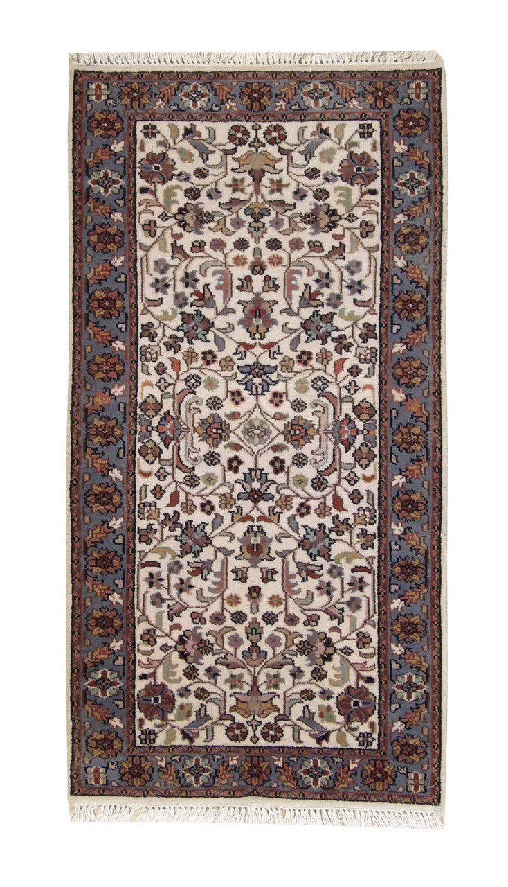 Traditional Indo Herati hand-knotted wool rug in Beige, full view