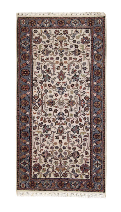 Traditional Indo Herati hand-knotted wool rug in Beige, full view
