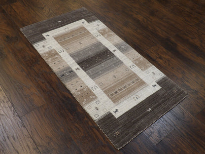 Gray Gabbeh accent rug in a room setting