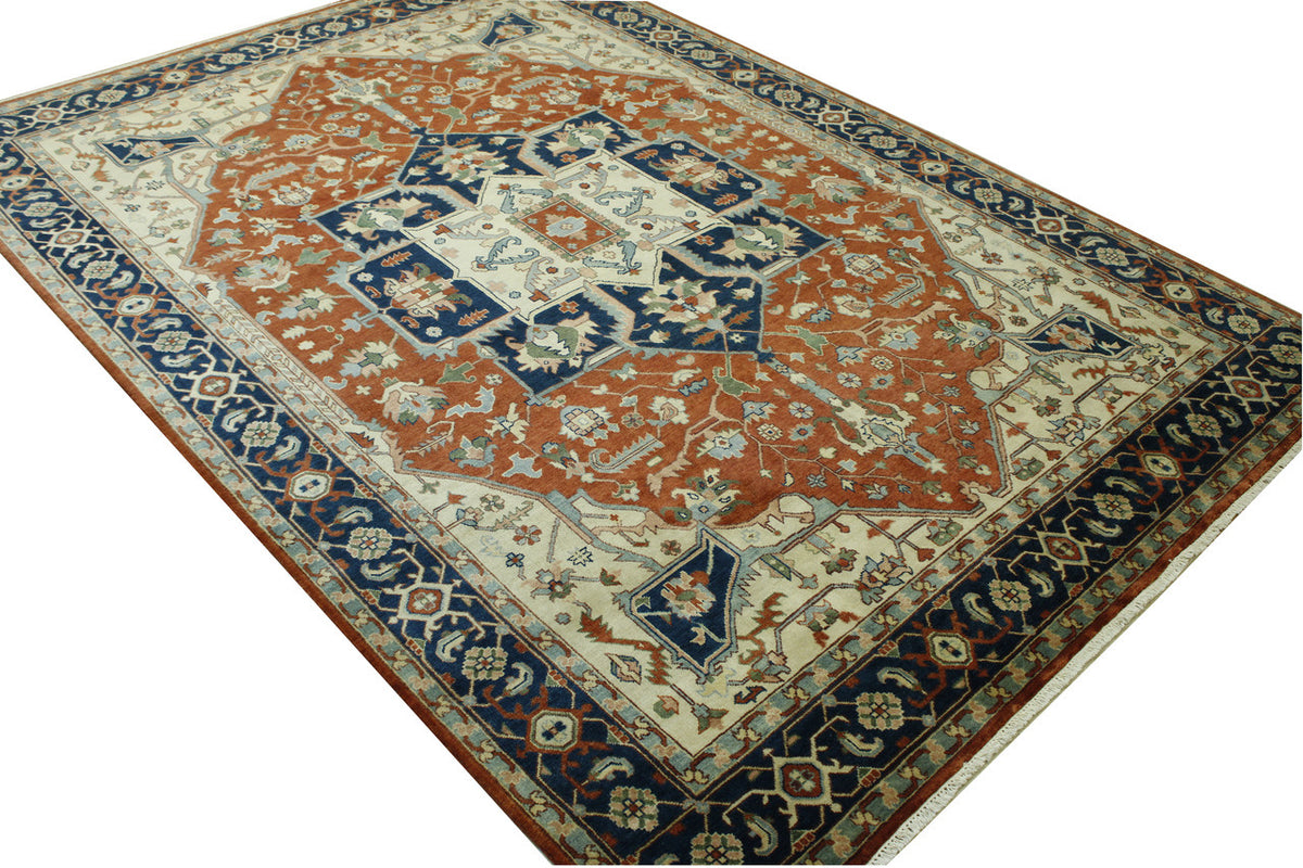 Tribal Heriz rug border detail