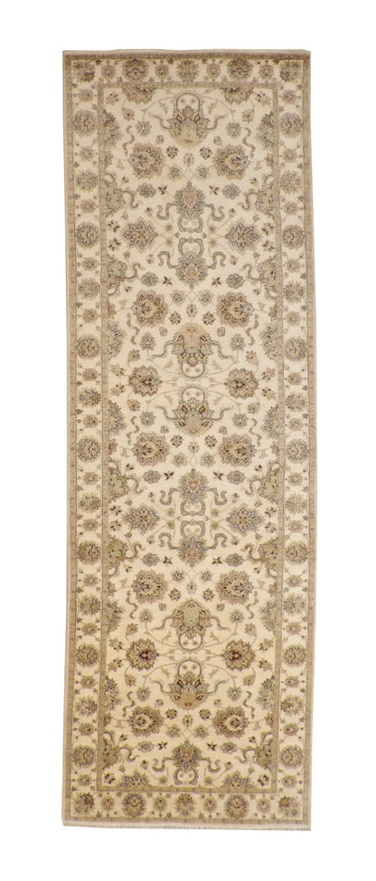 Oushak Indo Ziegler hand-knotted wool rug in Beige, full view