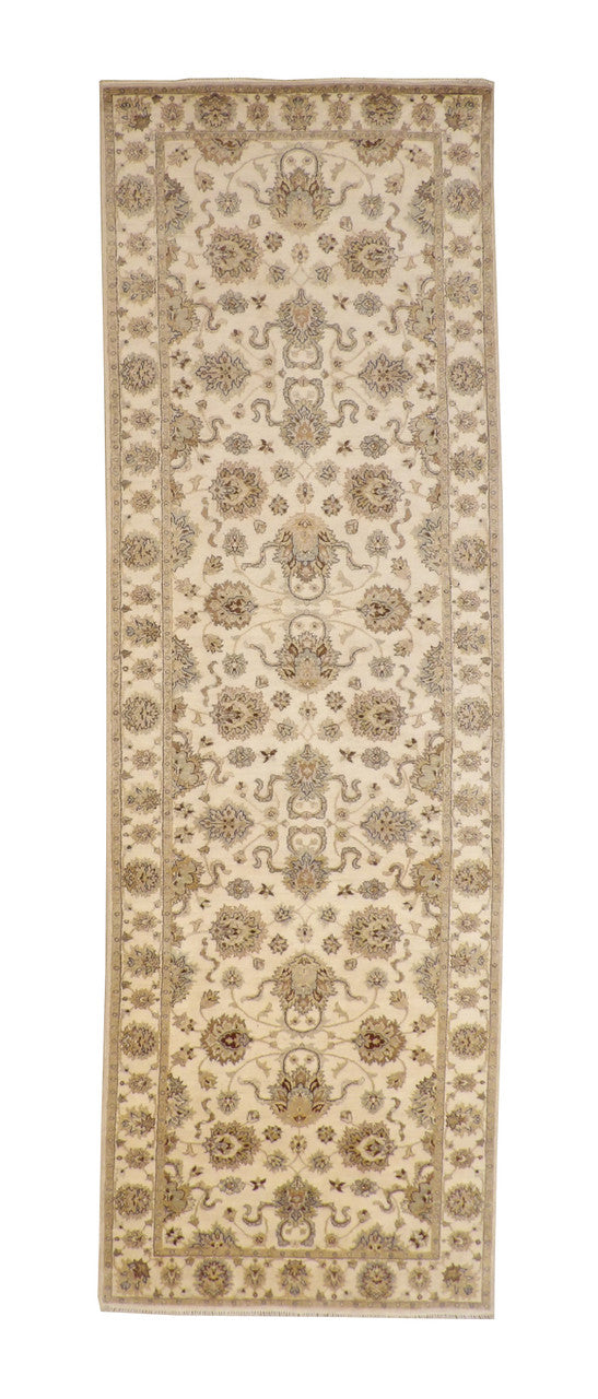 Oushak Indo Ziegler hand-knotted wool rug in Beige, full view