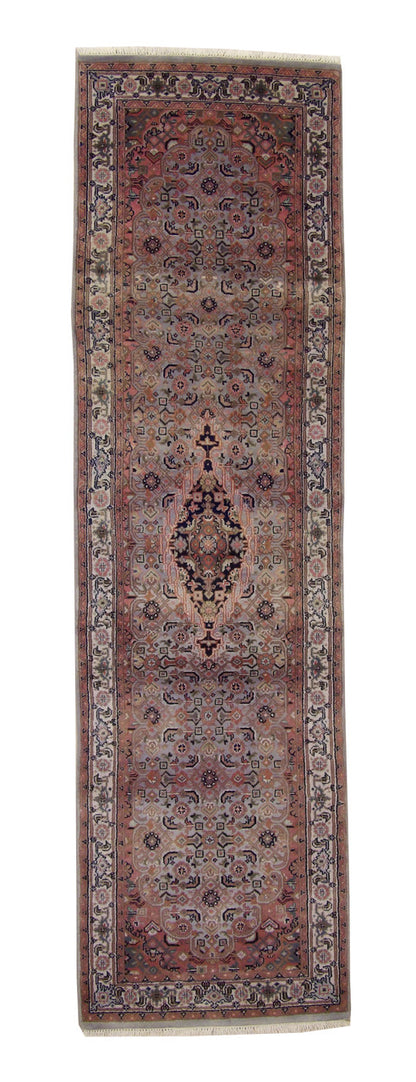 Traditional Indo Tabriz hand-knotted wool rug in Pink, full view