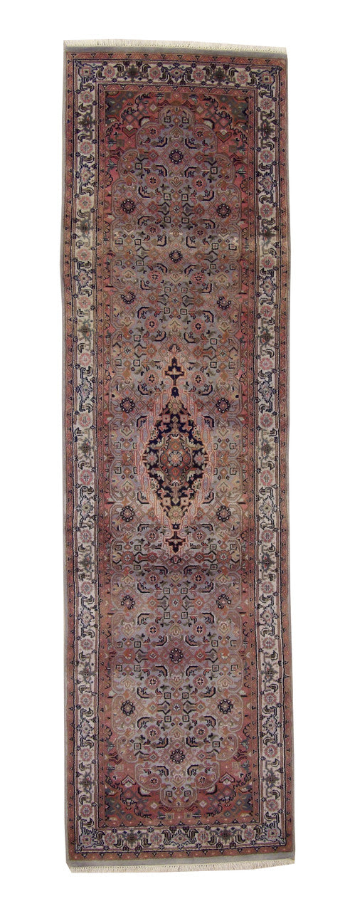 Traditional Indo Tabriz hand-knotted wool rug in Pink, full view
