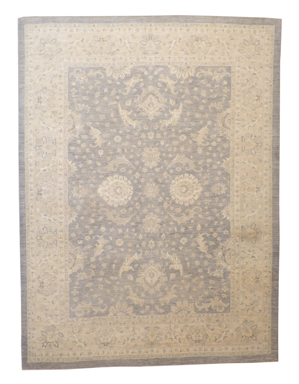 Transitional Chobi hand-knotted wool rug in Gray & Beige, full view