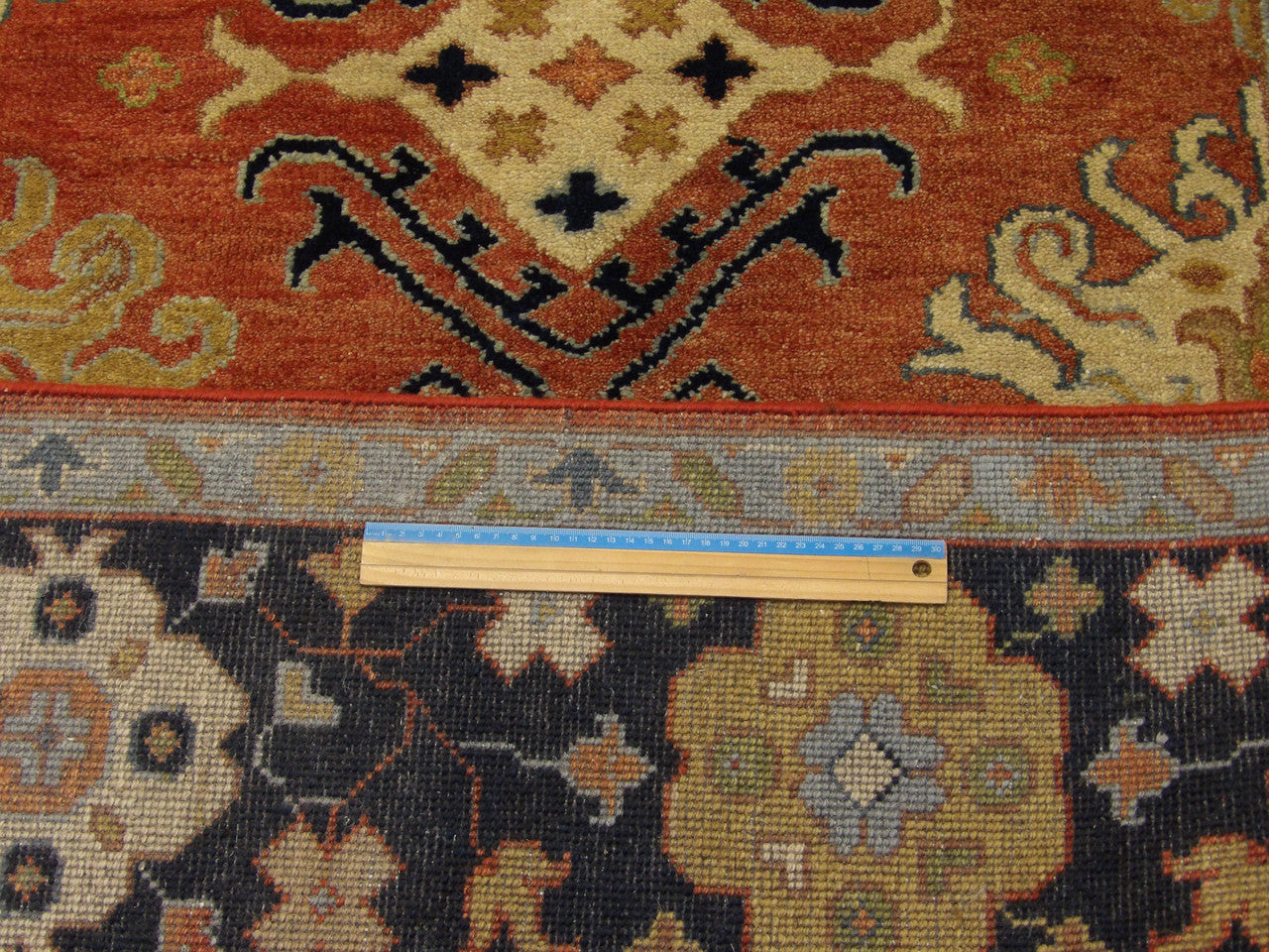Blue & Rust Fine Sherapi Ziegler Natural Dye rug in room setting