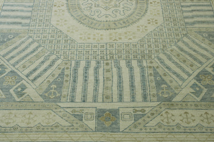 Gray & Beige Oushak Khotan rug in room setting