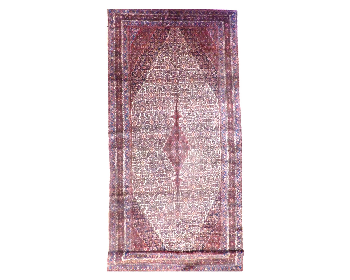 Antique Sherapi hand-knotted wool rug in Beige & Red, full view