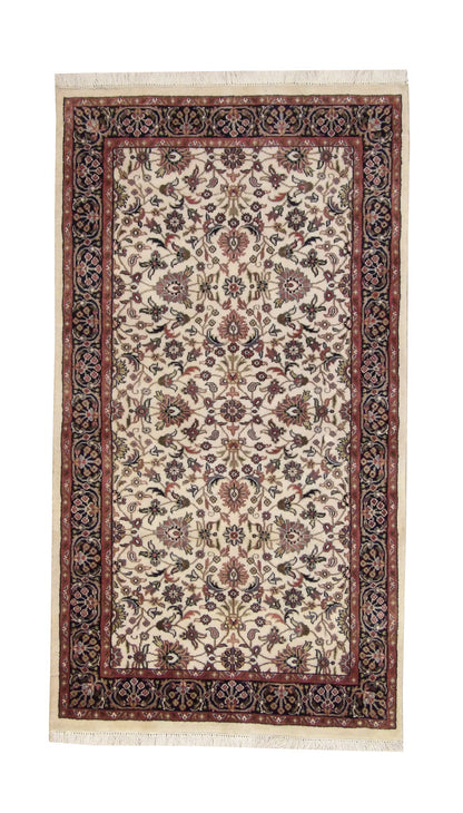 Traditional Indo Mahal hand-knotted wool rug in Blue & Beige, full view