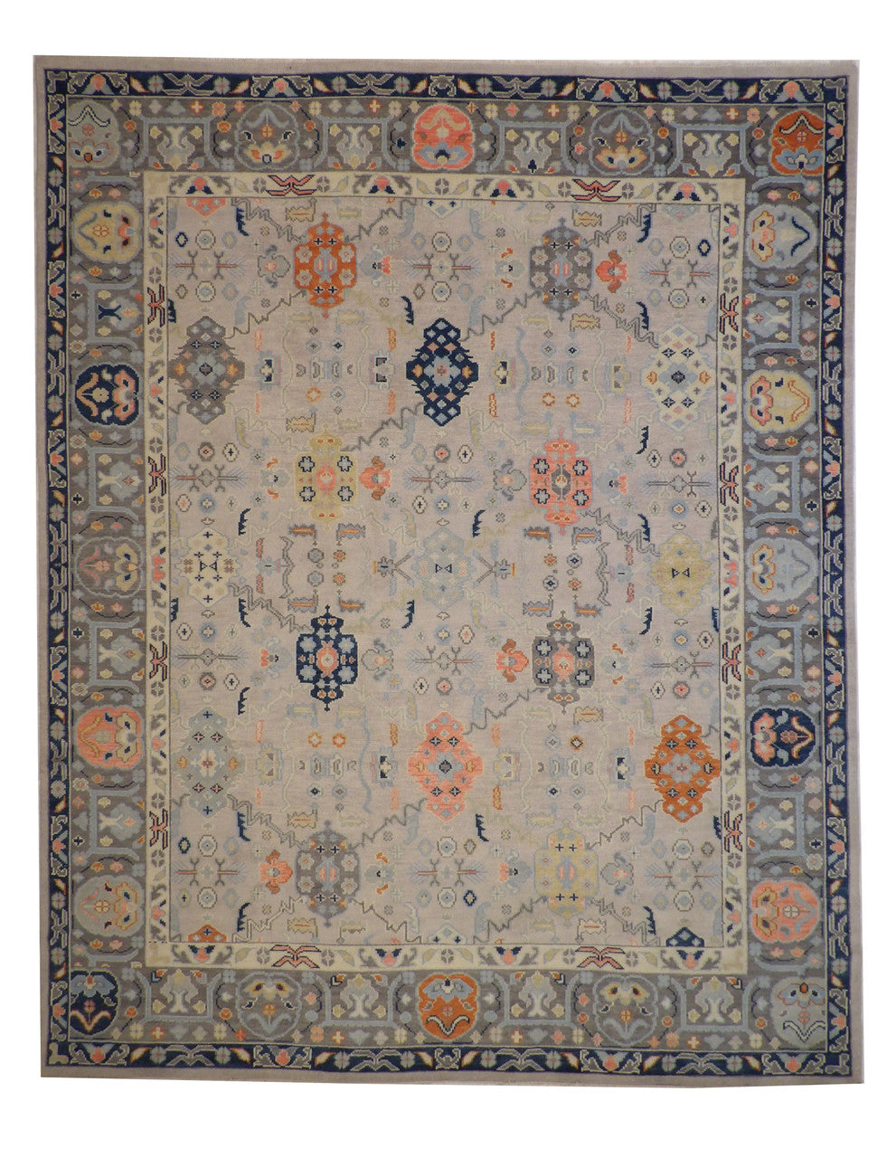 Oushak Colorful Tribal hand-knotted wool rug in Gray, full view