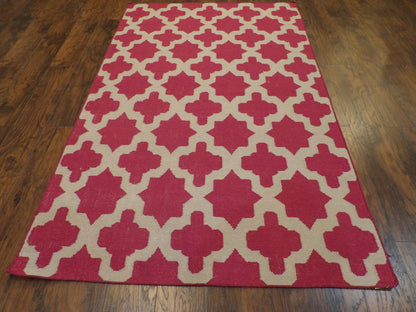 Coastal flatweave hand-knotted wool rug in Beige, 5'0" x 8'0", SKU W826