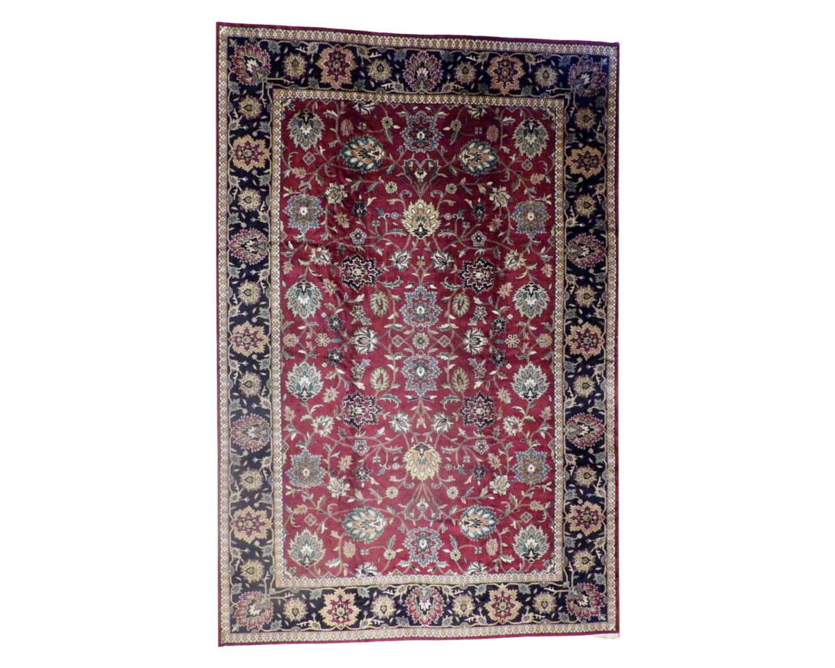 Turkish Kashan antique wash hand-knotted wool rug in black and red, palatial size, full view