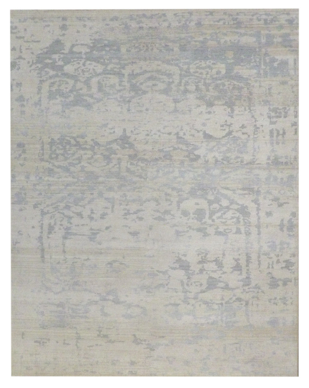 Oushak Chobi hand-knotted wool rug in blue and gold, full view