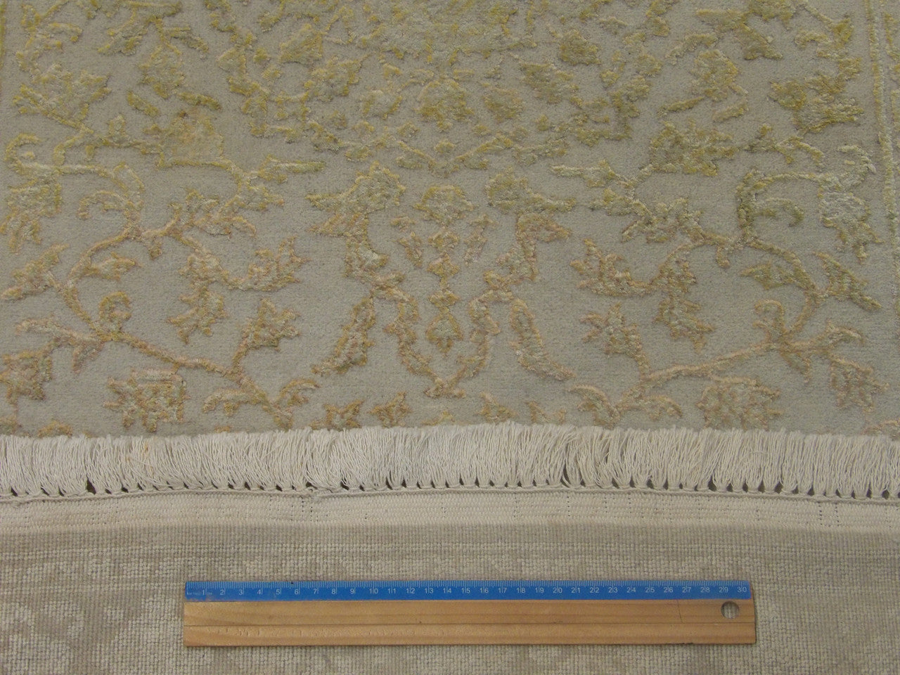 Gold & Beige Persian Kashan Carved rug in room setting