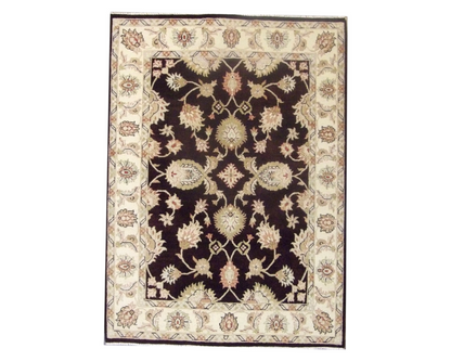 Agra Kashan hand-knotted wool rug in Brown & Beige, full view