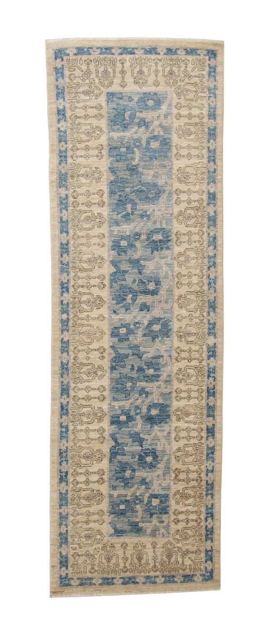 Oushak Chobi hand-knotted wool rug in Blue, full view
