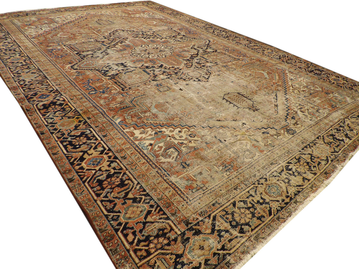 Full view of antique Persian Heriz rug