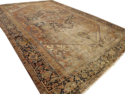 Full view of antique Persian Heriz rug